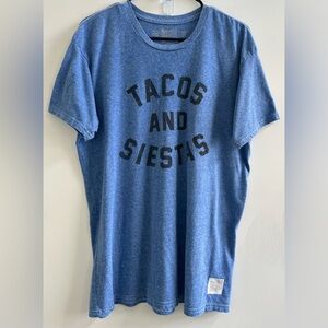 🫟Original Retro Brand Blue T-Shirt with Gold Print Size:L 🌮